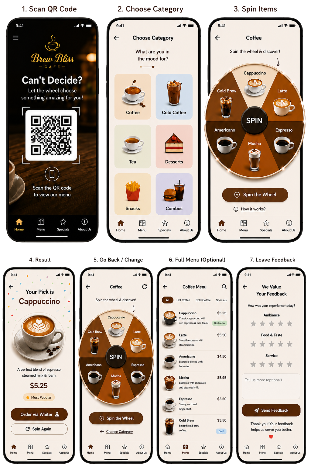 Spin Menus App Mockup